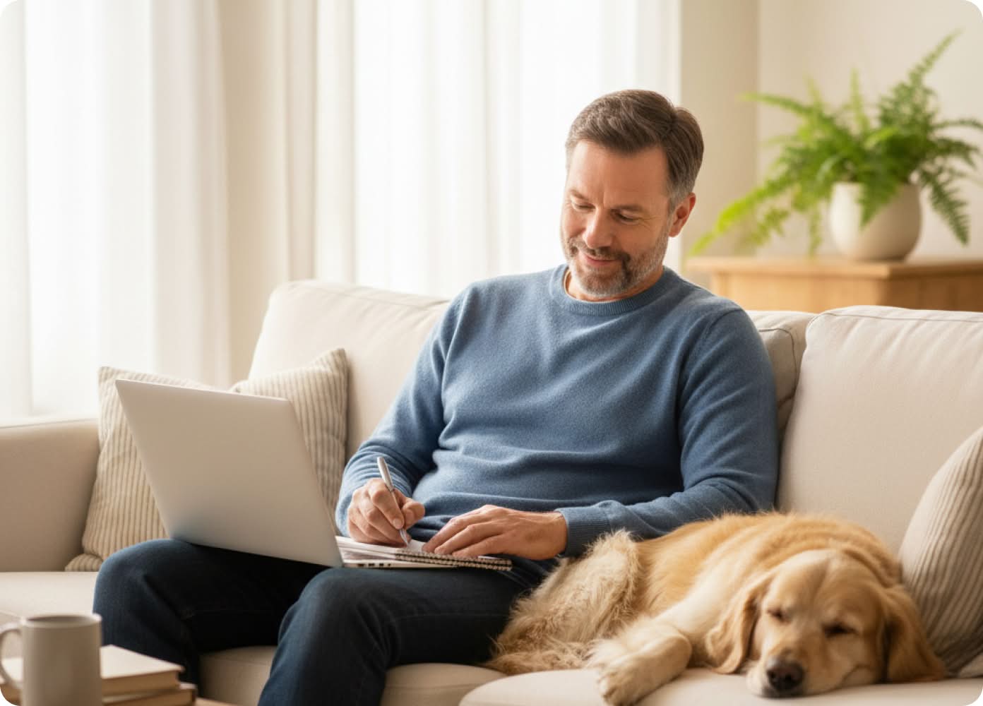 man and dog relaxing